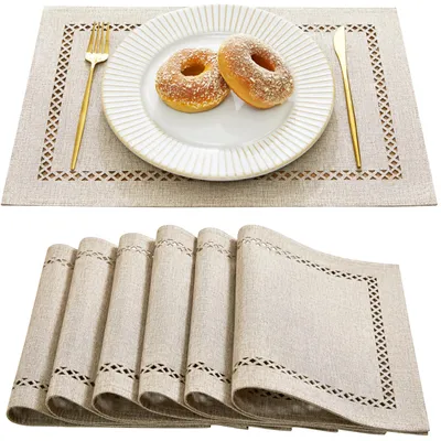 Zdjęcie produktu dla Zestaw podkładów pod talerze, 6 sztuk, imitacja lnu, rustykalne podkładki stołowe, do kuchni