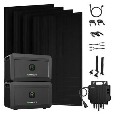 Produktbild von Powerness Balkonkraftwerk mit Speicher, 2000W Solarmodule & Growatt 800W Mikro-Wechselrichter, 2x Growatt NOAH 2000 Speicher,4x Flachdach-Halterung