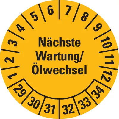 Produktbild von Dreifke® Prüfplakette Nächste Wartung/Ölwechsel 29-34, gelb, Dokumentenfolie,...