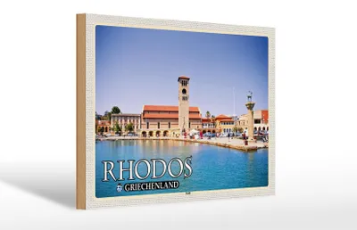 Produktbild von Holzschild Reise 30x20cm Rhodos Griechenland Stadt Meer Urlaub Deko