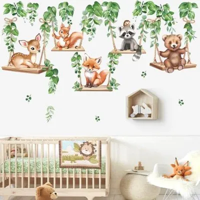 Produktbild von Kinderzimmer Wanddeko - 2 Blätter 30x90 cm - Tiermuster - Wandstickers für Kinderzimmer oder Babyzimmer