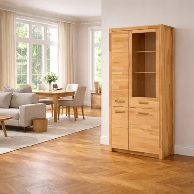 Produktbild von Kombi-Vitrine Glasvitrine 98x203x40 Schrank Kernbuche geölt #4485