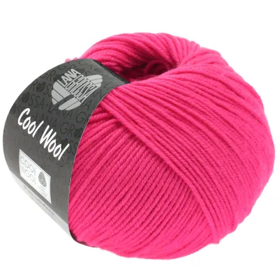 A ball of bright pink yarn with a label.