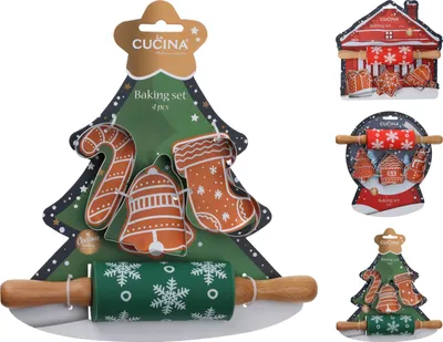 Produktbild von Weihnachtsplätzchen-Backformen mit Nudelholz 4 Stück