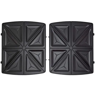 Two black sandwich maker plates are shown side-by-side against a white background.