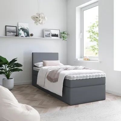 Produktbild von Bett Boxspringbett TOP MINI OHNE TOPPER , Bettkästen - Einzelbett, Stauraum, Schlafzimmer,Polsterbett (90x200, Dunkelgrau - ITAKA 14)