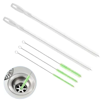 Immagine prodotto di Set di spazzole per la pulizia, composto da 5 pezzi: 2 spazzole da 45 cm per la pulizia degli scarichi, e 3 spazzole flessibili per tubi, ideali per bagno e cucina
