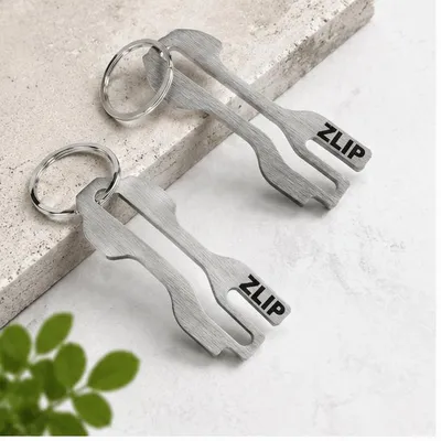 Produktbild von ZLIP and Slide | Einkaufswagenlöser Edelstahl mit Schlüsselring - Schlüsselanhänger öffnet Frontlader- und Schubfach | Einkaufschip | 2 Stück