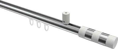 Produktbild von Interdeco Innenlaufstange / Gardinenstange mit Innenlauf Chrom / Weiß, Typ Sonius Mavell (Zylinder Bicolor) Deckenmontage, 20 mm Ø 1-läufig, 180 cm