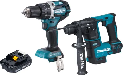 Obrázek produktu pro Akumulátorová kombinovaná sada Makita DLX 2278 Y1 + příklepová vrtačka DHP 484 54 Nm + vrtací kladivo DHR 171 1,2 J + 1x akumulátor 1,5 Ah - bez nabíječky