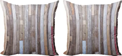 Zdjęcie produktu dla Zestaw rustykalnych drewnianych poszewek na poduszki ABAKUHAUS (2 szt.), aranżacja z deskami i zdjęciem drewna w stylu retro, 40 x 40 cm, brązowy i wielokolorowy