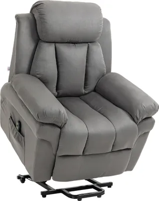 Produktbild von HOMCOM Fotel ze wspomaganiem wstawania, elektryczna leżanka, rozkładany fotel telewizyjny z pilotem, aksamitny fotel kinowy, jasnoszary 93 x 96 x 105 cm