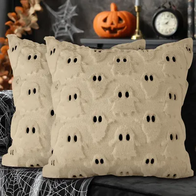 2 Kissenbezüge 45x45 cm Plüsch Halloween Geist beige