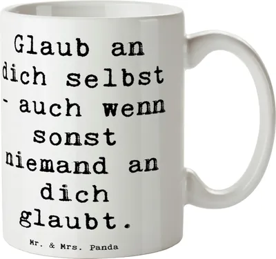 Produktbild von Mr. & Mrs. Panda haferl Spruch Glaube an dich selbst - Weiß - Geschenk, Erfüllung, sich, Zitat, Motivation, schöne tasse, Ermutigung, Kaffeebecher, Keramiktasse, Gefühl