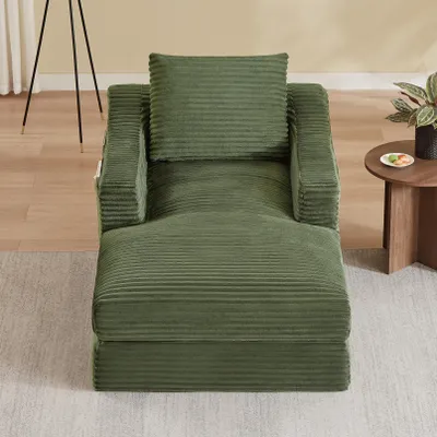 Image de Fauteuil de salon en velours côtelé à double épaisseur, convertible en lit, 100 x 162 x 68 cm, vert