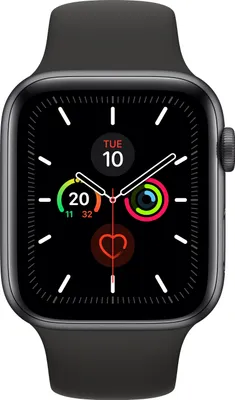 Image de Apple Watch Series 5, 44mm, boîtier en aluminium, bracelet sport, couleur : noir