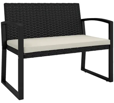 Image de Banc de jardin, rotin synthétique, montage facile, noir