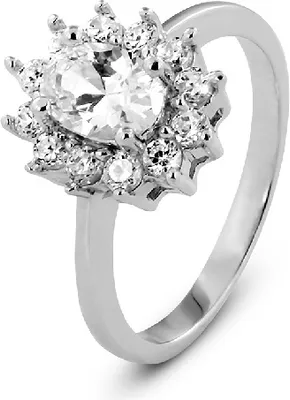 Produktbild von New Bling 9NB-0153-56 - Zilveren ring - rozet - zirkonia ovaal 6x8 mm - maat 56 - zilverkleurig