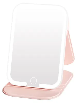 Produktbild von LED Reise-Make-up Spiegel für unterwegs, faltbar, dimmbares 3-Farb-Licht, ideal für Schminken, Reisen & Schlafzimmer, Pink