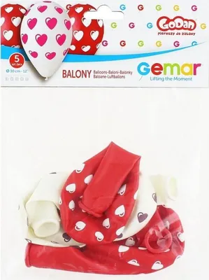 Obrázek produktu pro Prémiové balónky ve tvaru srdíček, červené/bílé, 30 cm, 5 ks – Godan