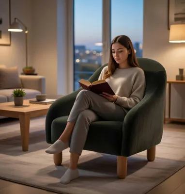 Produktbild von Sessel Modern Dunkelgrün mit Ergonomischer Rückenlehne und Holzbeinen