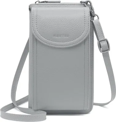 Obrázok produktu pre Taška na mobilný telefón Dámska kožená taška cez rameno s ochranou RFID Crossbody Grey