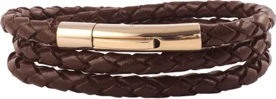Produktbild von Lederkette Lederband 6 mm Herren Halskette Braun 17-100 cm lang mit Hebeldruck Verschluss Rose Gold geflochten, Länge:55 Zentimeter