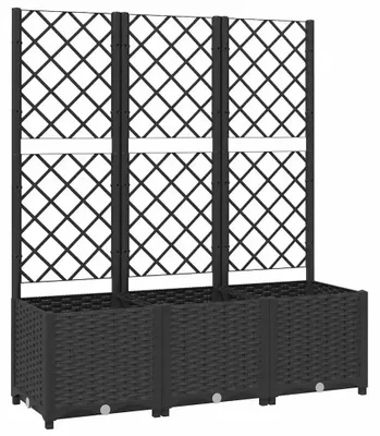 Image de Bordure surélevée avec treillis grimpant - Pot de plantation pour plantes grimpantes - 120 x 40 x 136 cm - Plastique PP résistant aux UV et aux intempéries - Noir