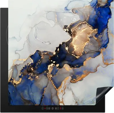 Produktbild von KitchenYeah© Herdabdeckplatte Marmor - Blau - Gold , 78x78cm, Küche Deko, Glaskeramikkochfeld Herdabdeckung, Abdeckplatte fùr Kochfeld