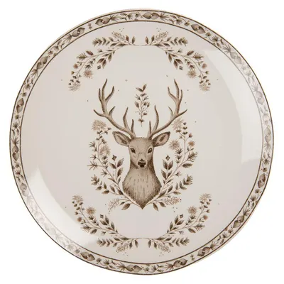 Image de Clayre & Eef Assiette plate Ø 26x2 cm Beige Porcelaine Cerf