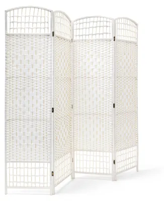 Image de Paravent Relaxdays, H x L x P : 179 x 180 x 2 cm, paravent pliable, paravent à panneaux, en bambou, 4 panneaux, opaque, blanc
