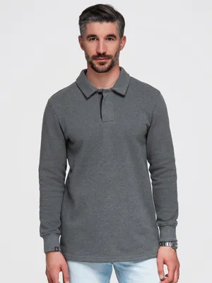 Image de OMBRE Sweatshirt à col polo texturé, style décontracté, couleur gris anthracite chiné, taille XL
