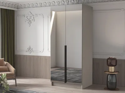 Obrázek produktu pro Úzká zrcadlová šatní skříň 100 cm SELLY 3 - kašmír / černá