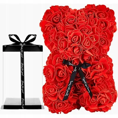 Obrázek produktu pro Medvídek z růží 500+ ručně vyrobený ze syntetických růží 25 cm trvalá dekorace dárek na Valentýna a Den žen