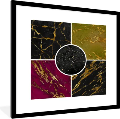 Produktbild von MuchoWow® Gerahmtes Poster Marmor - Gold - Collage 40x40 cm - Poster mit Schwarzem Bilderrahmen Wandposter Rahmen Foto Bilder - Poster - Plakat im Rahmen