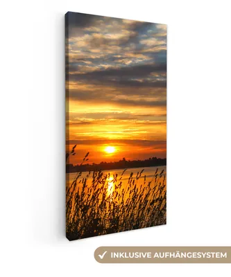 Obrázek produktu pro OneMillionCanvasses® - Obraz na plátně - západ slunce - moře - obzor - obloha - rostliny, nástěnná malba, nástěnné dekorace obrazy obývací pokoj, 40x80cm