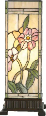 Immagine prodotto di Clayre & Eef Lampada da tavolo Tiffany 18x18x45 cm Beige Fiori di vetro rosa