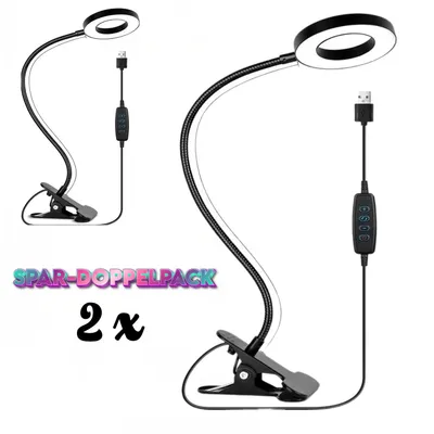 Productafbeelding van Set van 2 flexibele USB-LED leeslampen met klem, 3 lichtstanden en 10 instelbare helderheidsniveaus