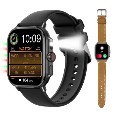 Produktbild von Smartwatch Herren mit Telefonfunktion 2026 schwarz mit Blutdruckmessung und Taschenlampe für Android & Apple Geräte wasserdicht mit Armbandwechsel