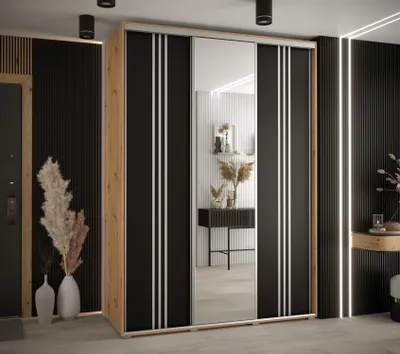 Produktbild von Kleiderschrank ASIRI 7 - 180/45 cm, Artisan-Eiche / Schwarz / Silber