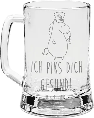 Produktbild von Mr. & Mrs. Panda Gravur Bierkrug Einhorn Krankenschwester - Transparent - Geschenk, Mit, Humpen, Krankenpflegerin, Krankenhaus, Glaskrug, Bierhumpen, Krankenpfleger, Krug