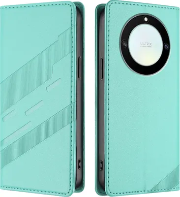 Produktbild von Hülle für Honor X9A/Honor Magic 5 Lite, Kunstleder Brieftaschen Handyhülle mit Kartenfach und Standfunktion Türkis