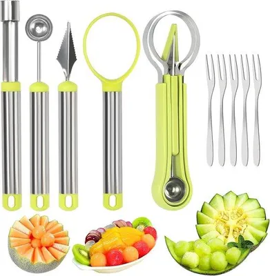Immagine prodotto di Set di utensili per frutta 4 in 1: scavino multifunzionale per anguria in acciaio inossidabile con coltello da frutta