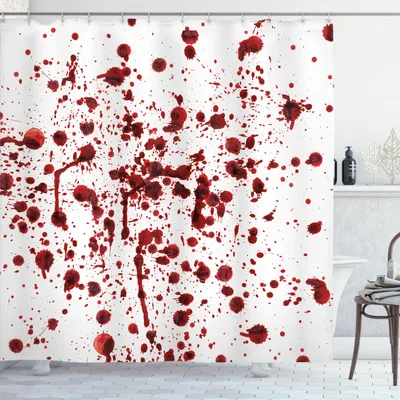 Obrázok produktu pre ABAKUHAUS Strašidelná sprchová záves, strašidelná téma, kvapky krvi, škvrny krvi, horor, Halloween, 175 x 200 cm, biela, červená