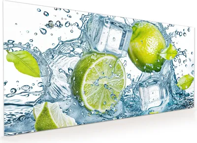 Produktbild von Küchenrückwand Spritzschutz Glas mit Motiv Limetten Splashing 40 x 40 cm
