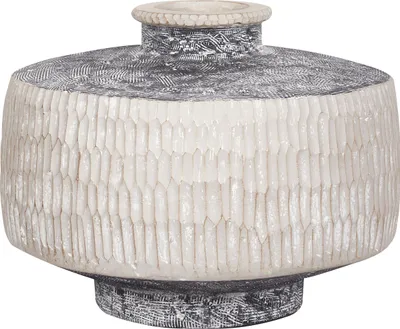 Produktbild von BELIANI Blumenvase Beige u. Grau aus Magnesiumoxid Rund 39 x 39 x 32 cm Boho Stil Indoor Outdoor