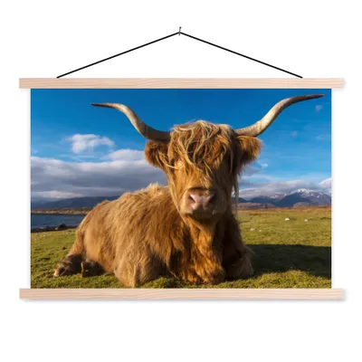 Produktbild von MuchoWow® Textilposter Schottische Highlander - Tiere - Gras 60x40 cm mit holzfarbenen Rahmen - Bilder
