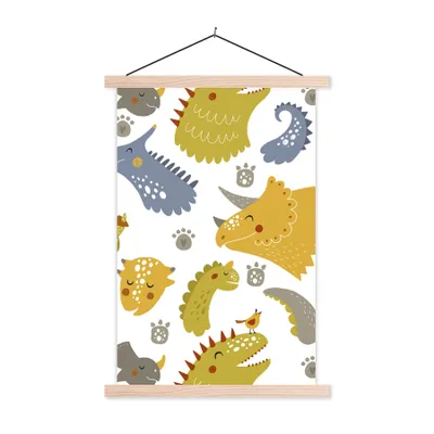 Produktbild von MuchoWow® Textilposter Dinosaurier - Schnittmuster - Jungen - Dino - Kinder 120x180 cm mit holzfarbenen Rahmen - Textil-Plakat