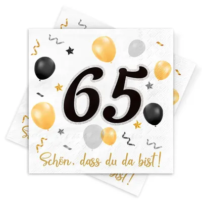Produktbild von Papierservietten - 3-lagig mit Aufdruck Schön dass Du da bist - Tischdekoration für Jubiläen - Schwarz Gold 30 Stück