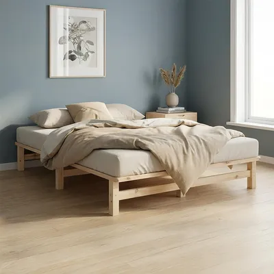 Produktbild von Homestyle4u Palettenbett Holzbett 140x200 cm Massivholzbett Palettenmöbel Bett Holzbett Futonbett